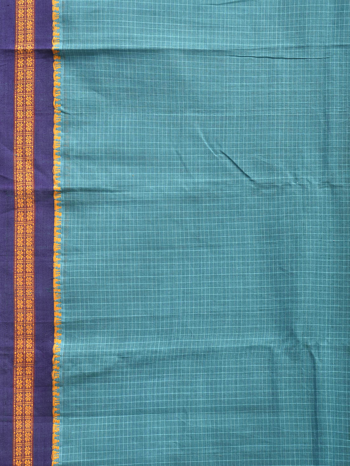 Light Blue and Dark Blue Narayanpet Cotton Handloom Saree with Checks Design No Blouse np1279