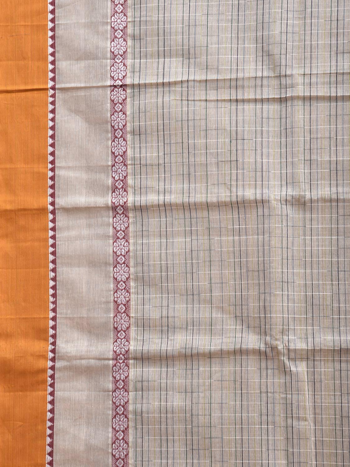 Cream and Yellow Narayanpet Cotton Handloom Saree with Strips and Big Border Design No Blouse np1280