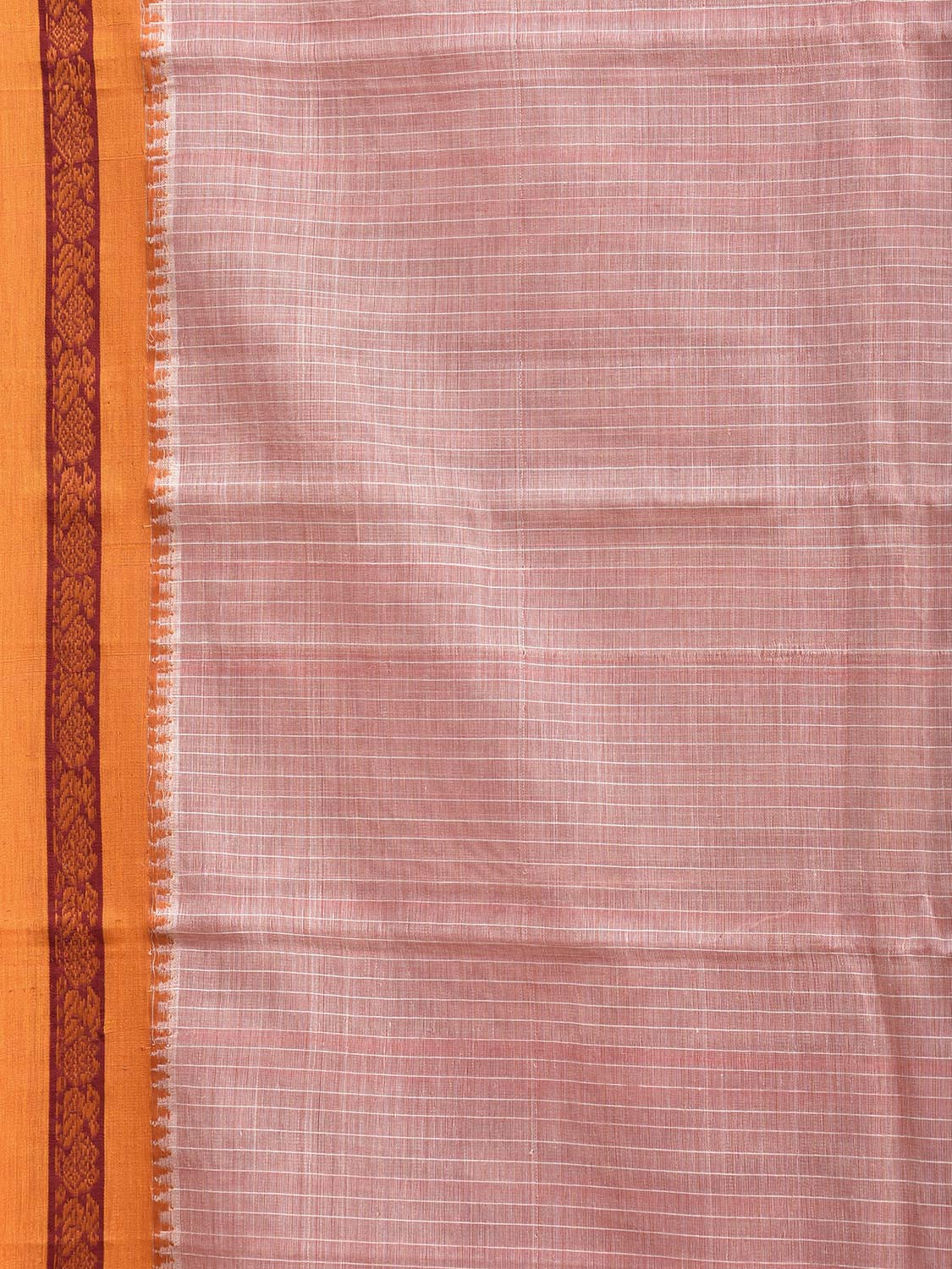 Light Peach and Yellow Narayanpet Cotton Handloom Saree with Strips Design No Blouse np1281
