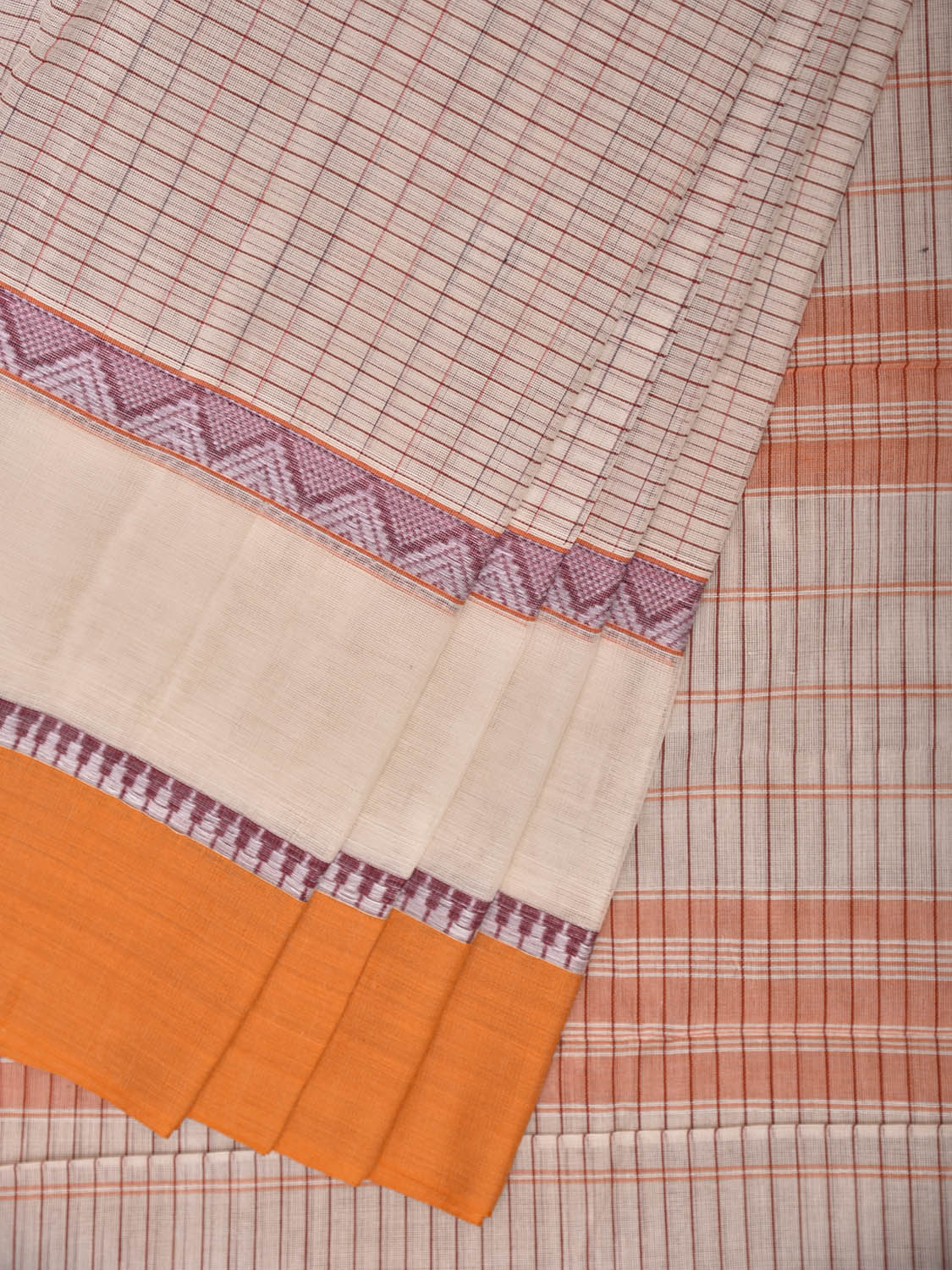 White and Yellow Narayanpet Cotton Handloom Saree with Strips and Big Border Design No Blouse np1283