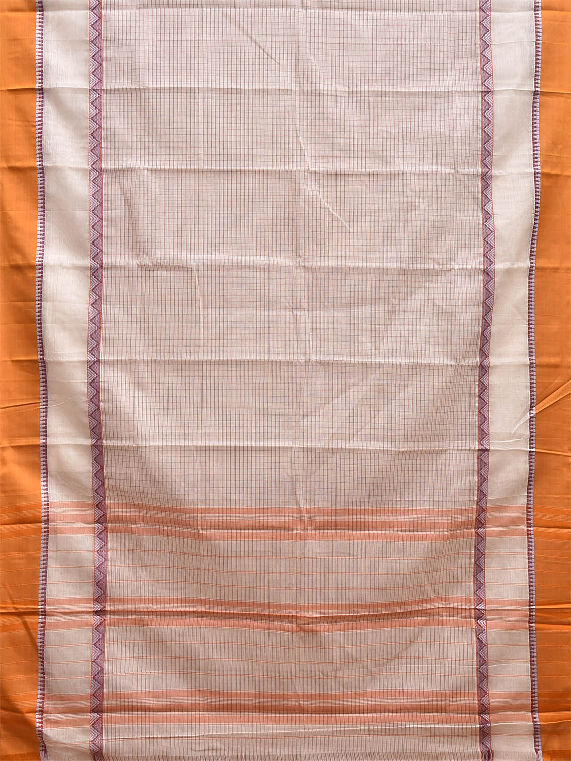 White and Yellow Narayanpet Cotton Handloom Saree with Strips and Big Border Design No Blouse np1283