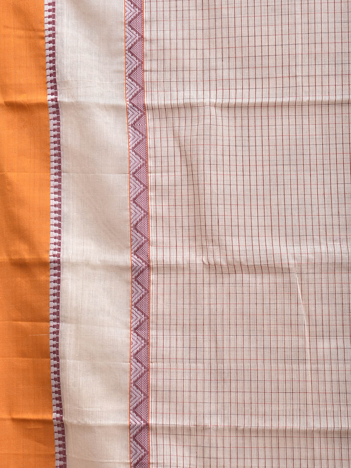 White and Yellow Narayanpet Cotton Handloom Saree with Strips and Big Border Design No Blouse np1283