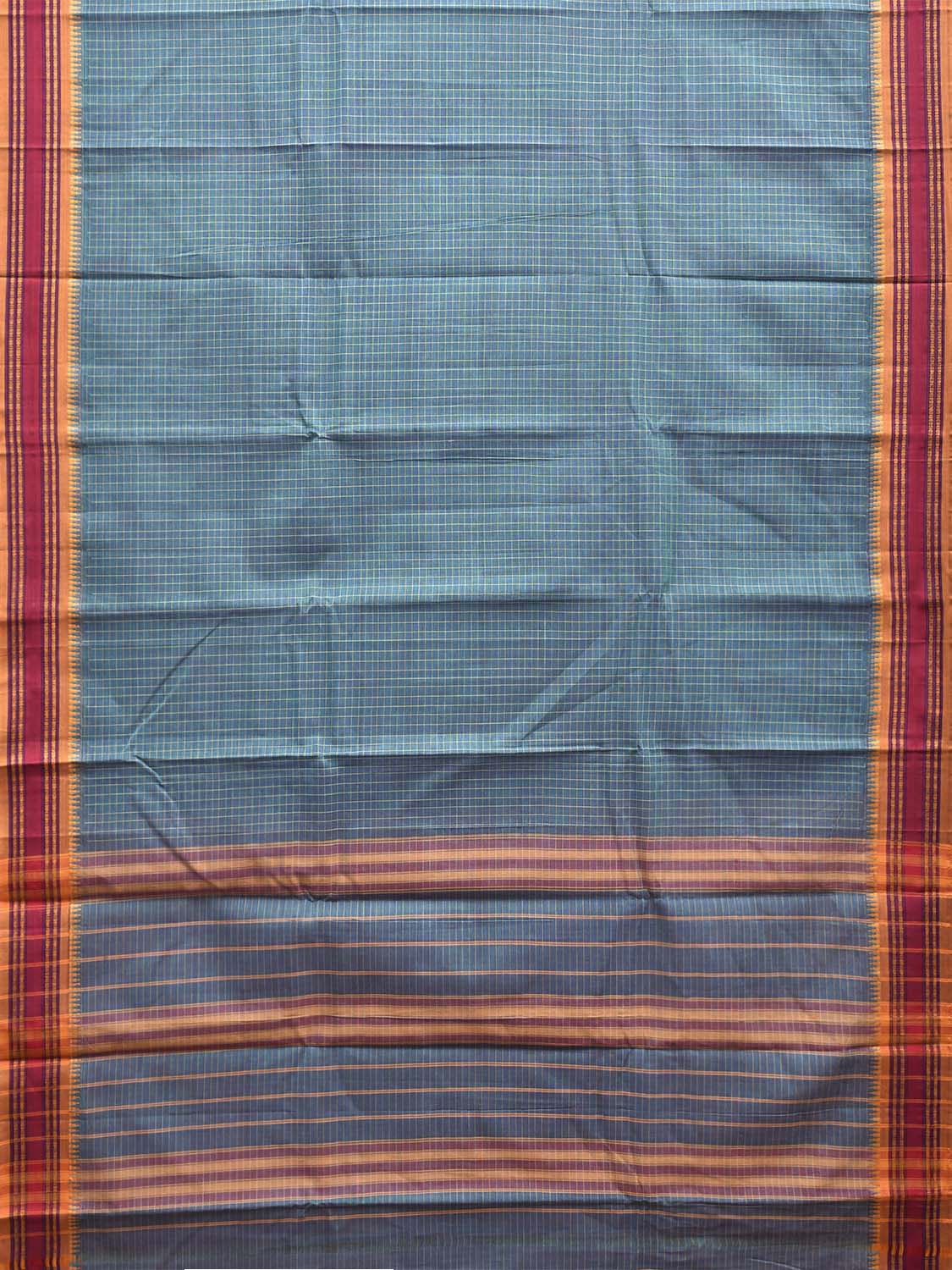 Teal and Yellow Narayanpet Cotton Handloom Saree with Checks Design No Blouse np1287