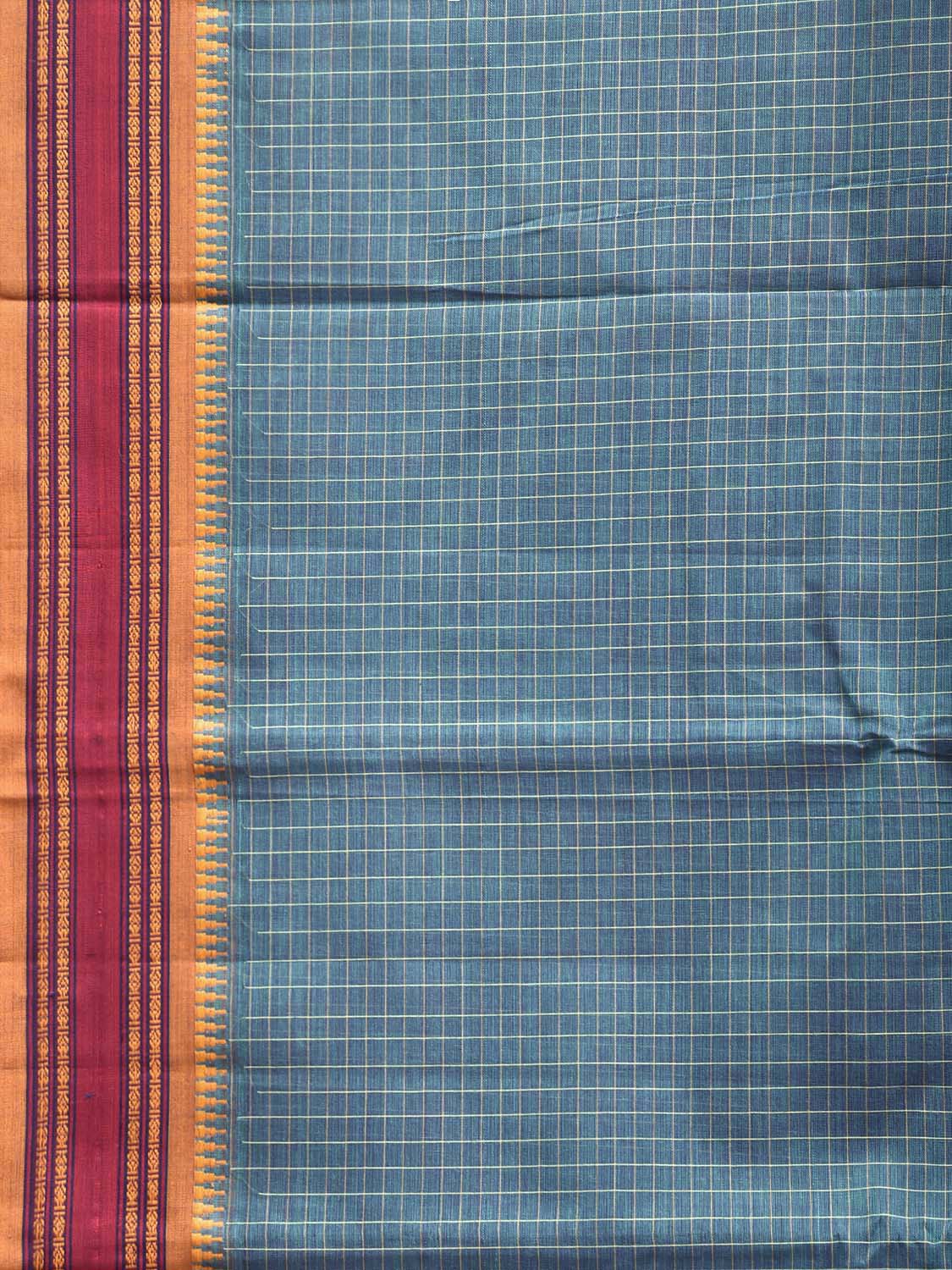 Teal and Yellow Narayanpet Cotton Handloom Saree with Checks Design No Blouse np1287