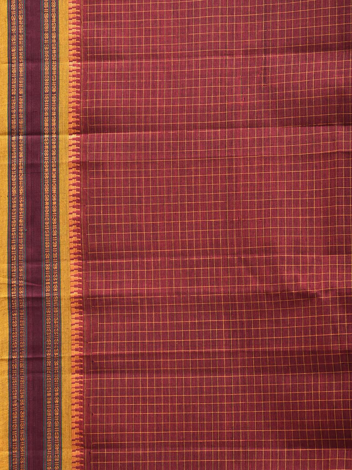 Dark Red and Yellow Narayanpet Cotton Handloom Saree with Checks Design No Blouse np1288