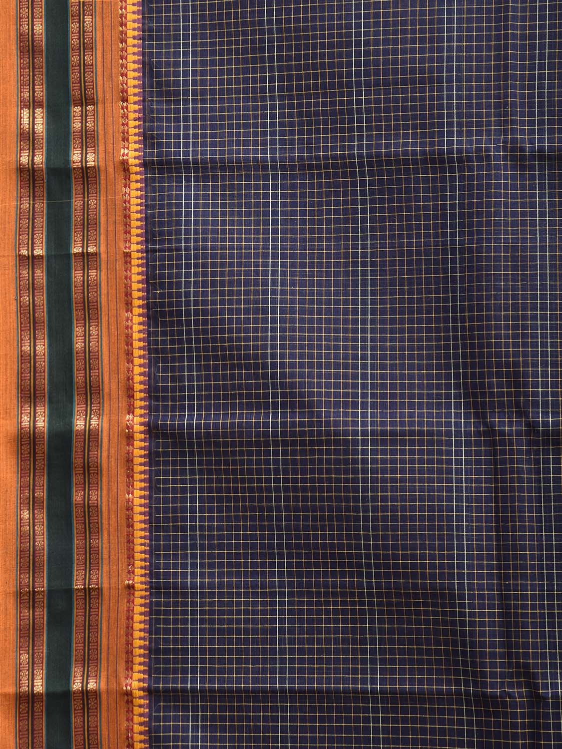 Navy and Yellow Narayanpet Cotton Handloom Saree with Checks Design No Blouse np1295