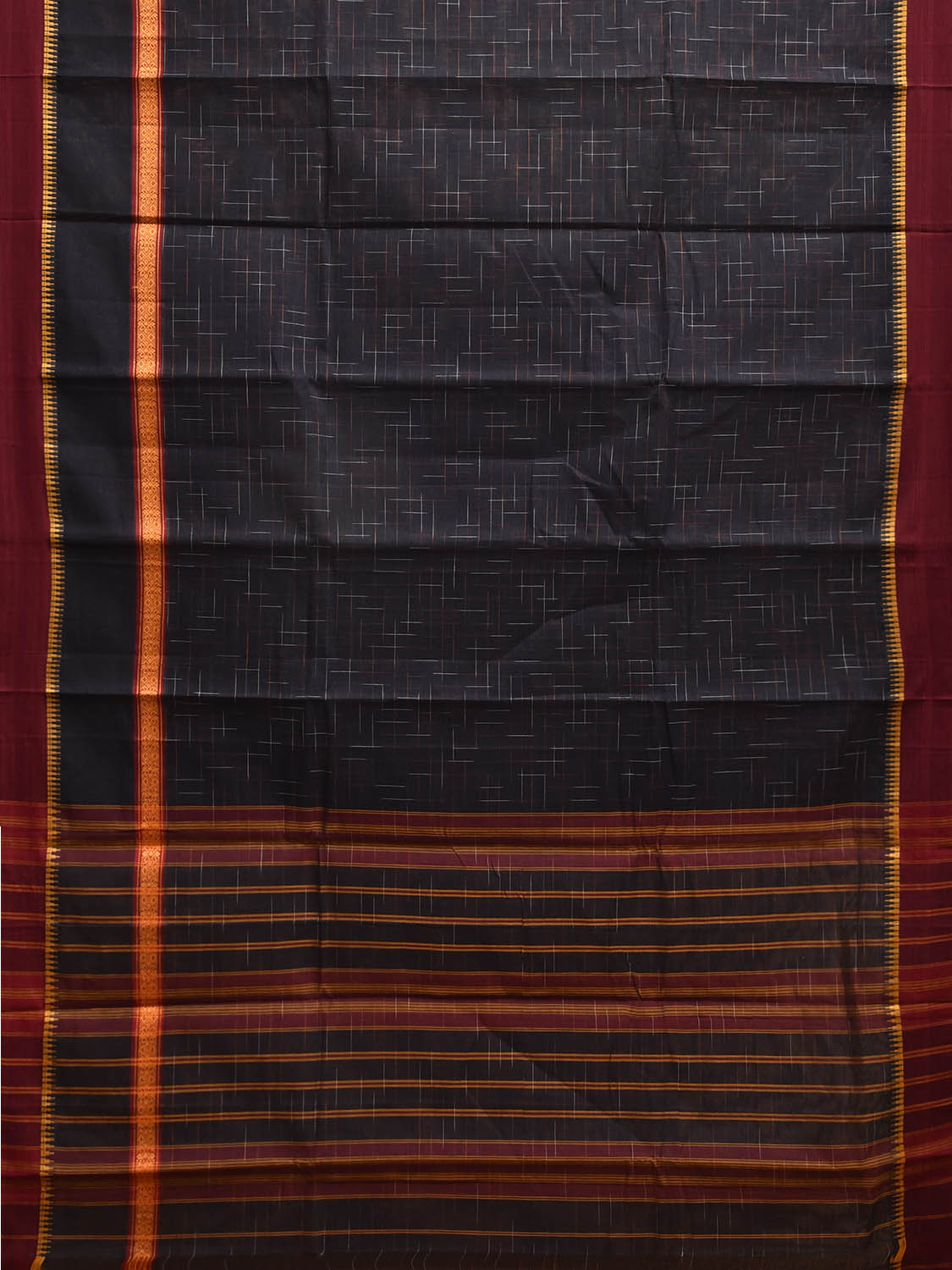 Black and Red Narayanpet Cotton Handloom Saree with Checks and Big Border Design No Blouse np1298