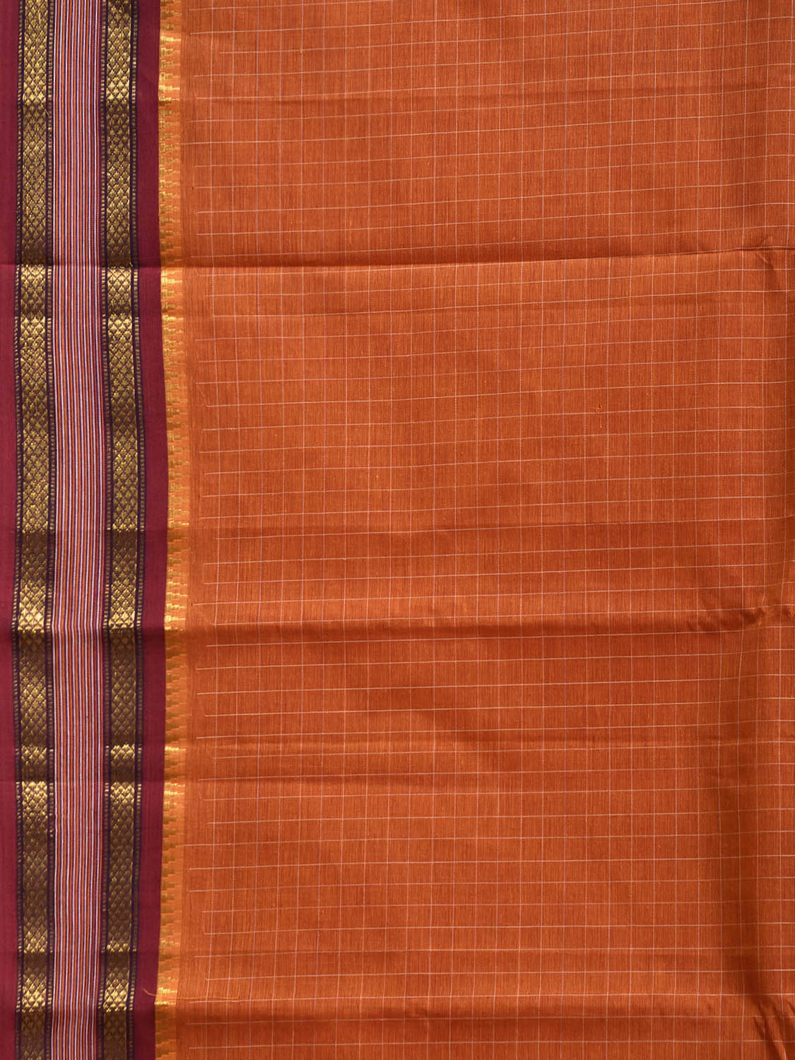 Orange and Maroon Narayanpet Cotton Handloom Saree with Checks Design No Blouse np1302