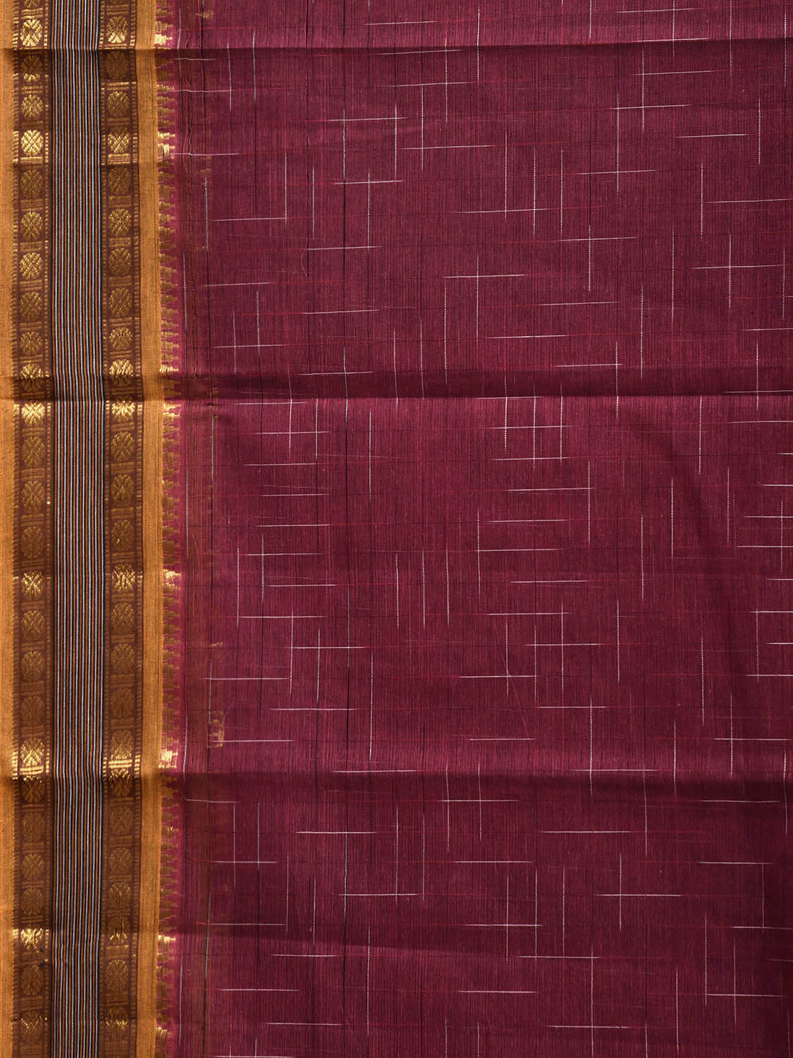 Dark Magenta and Yellow Narayanpet Cotton Handloom Saree with Strips Pallu Design No Blouse np1303