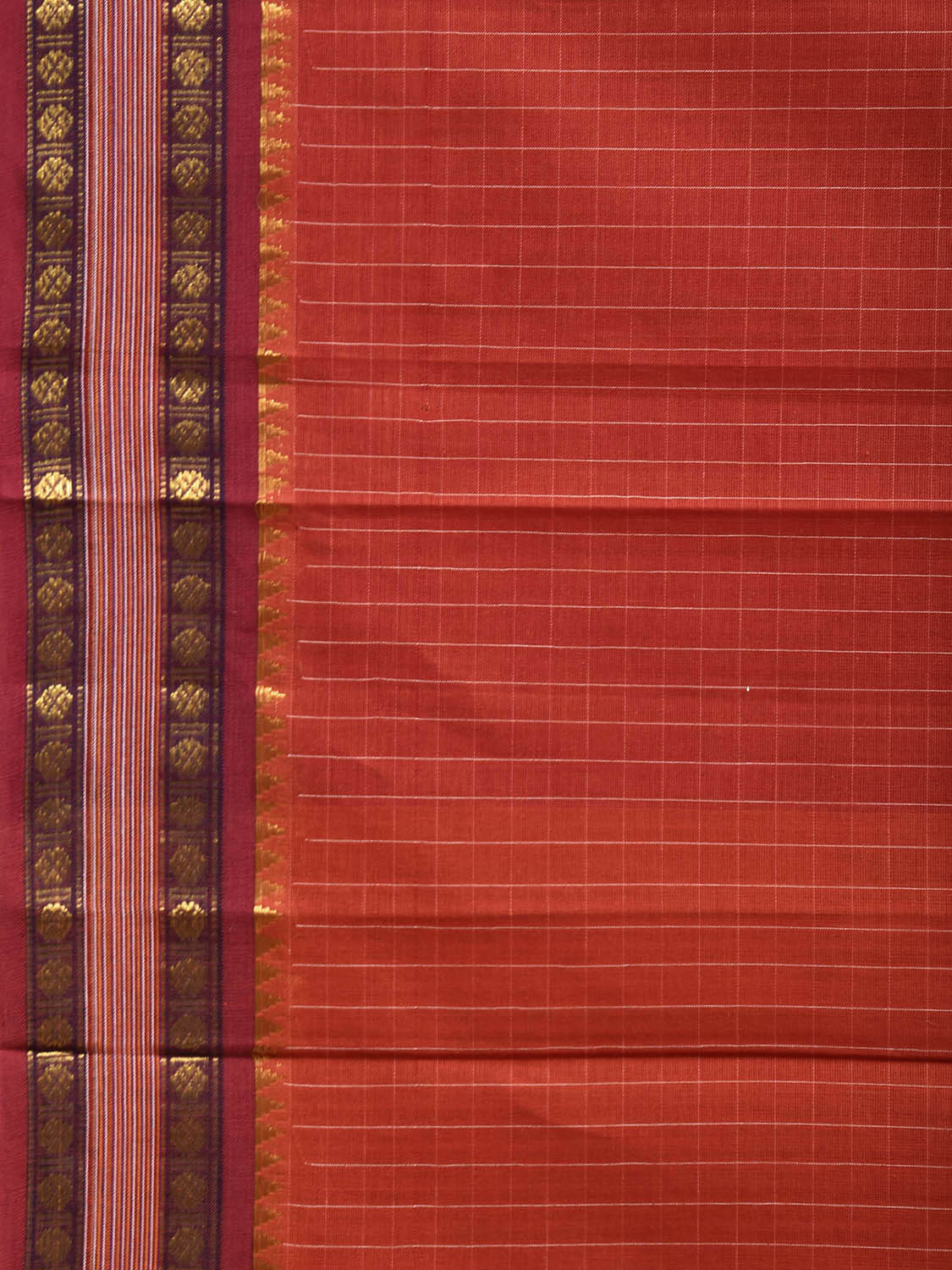 Red and Maroon Narayanpet Cotton Handloom Saree with Checks Design No Blouse np1305
