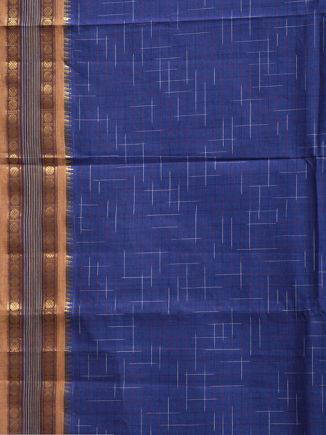 Blue and Light Fawn Narayanpet Cotton Handloom Saree with Strips Pallu Design No Blouse np1306