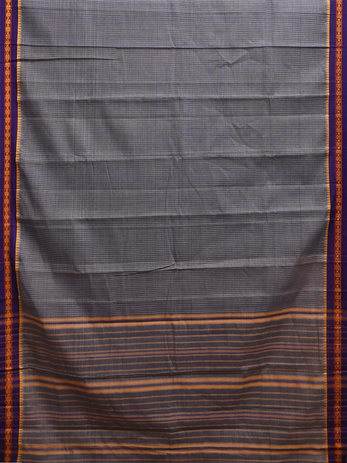 Grey and Purple Narayanpet Cotton Handloom Saree with Checks Design No Blouse np1309