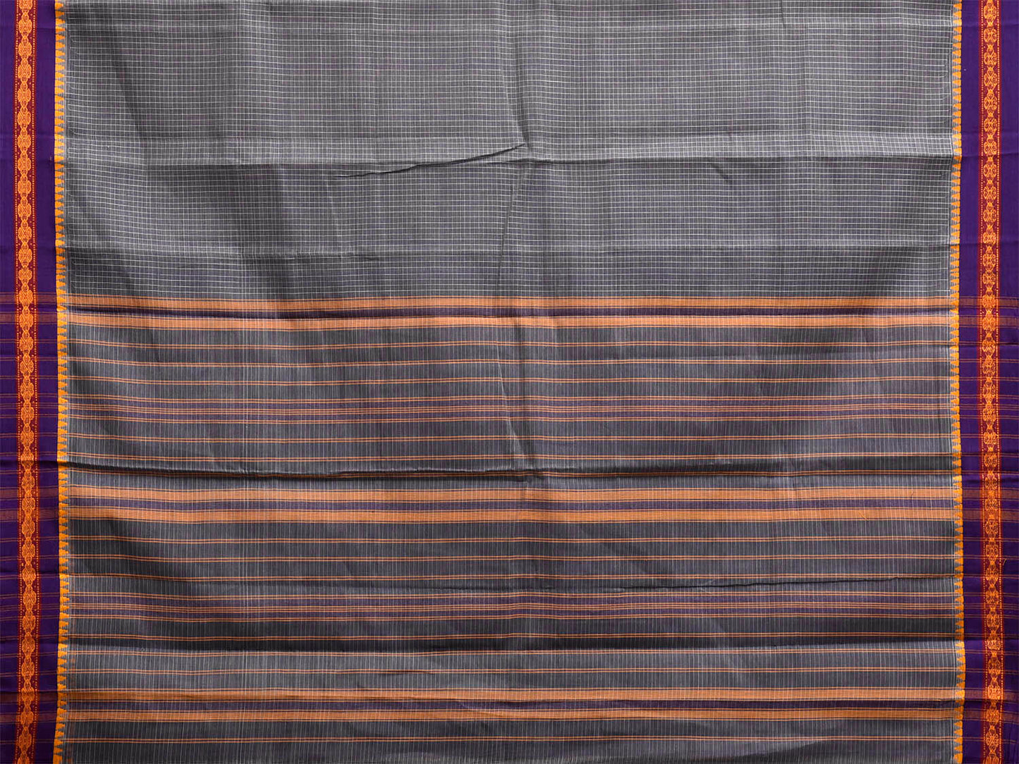 Grey and Purple Narayanpet Cotton Handloom Saree with Checks Design No Blouse np1309
