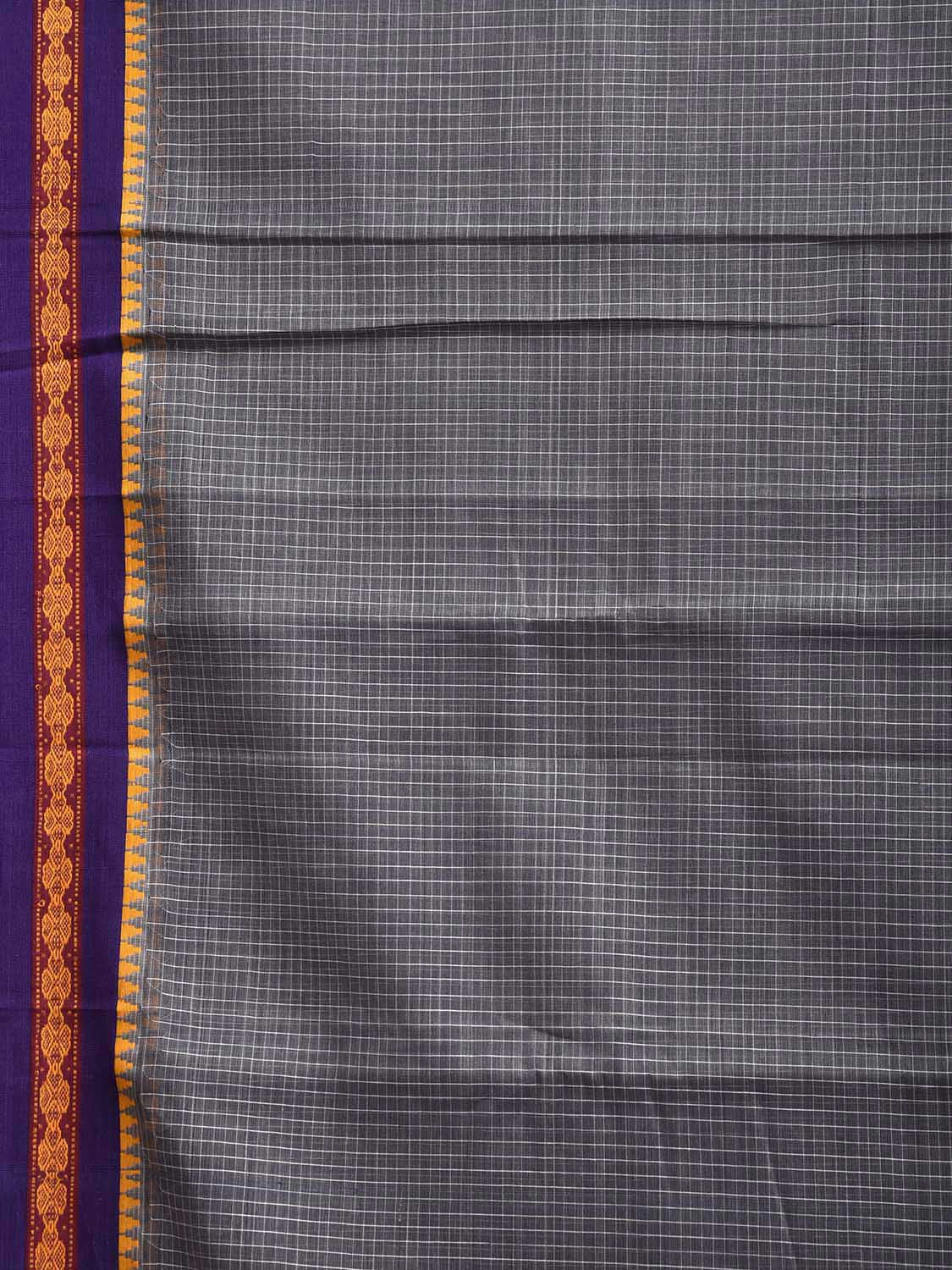 Grey and Purple Narayanpet Cotton Handloom Saree with Checks Design No Blouse np1309
