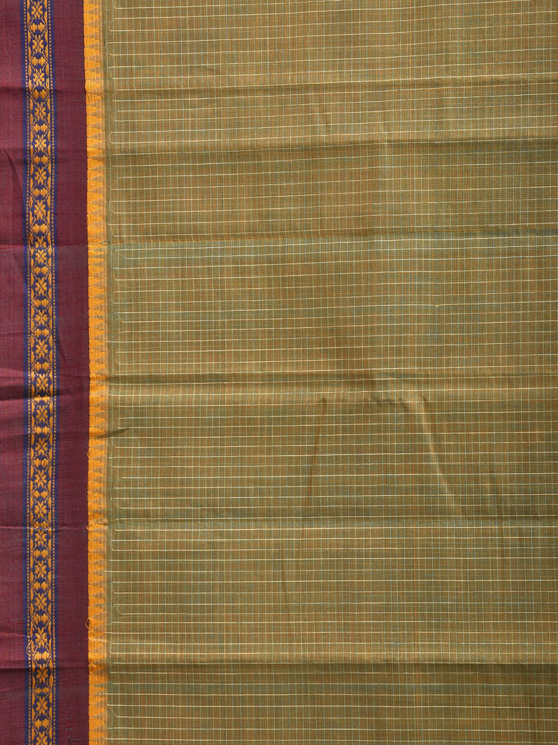 Light Olive and Purple Narayanpet Cotton Handloom Saree with Checks Design No Blouse np1314