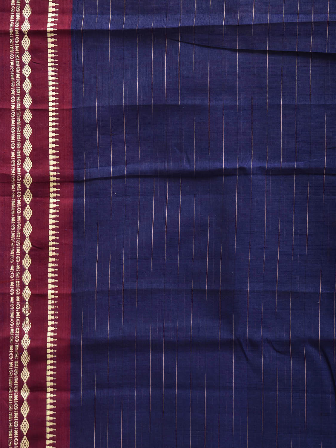 Dark Blue and Magenta Narayanpet Cotton Handloom Saree with Strips Pallu Design No Blouse np1317