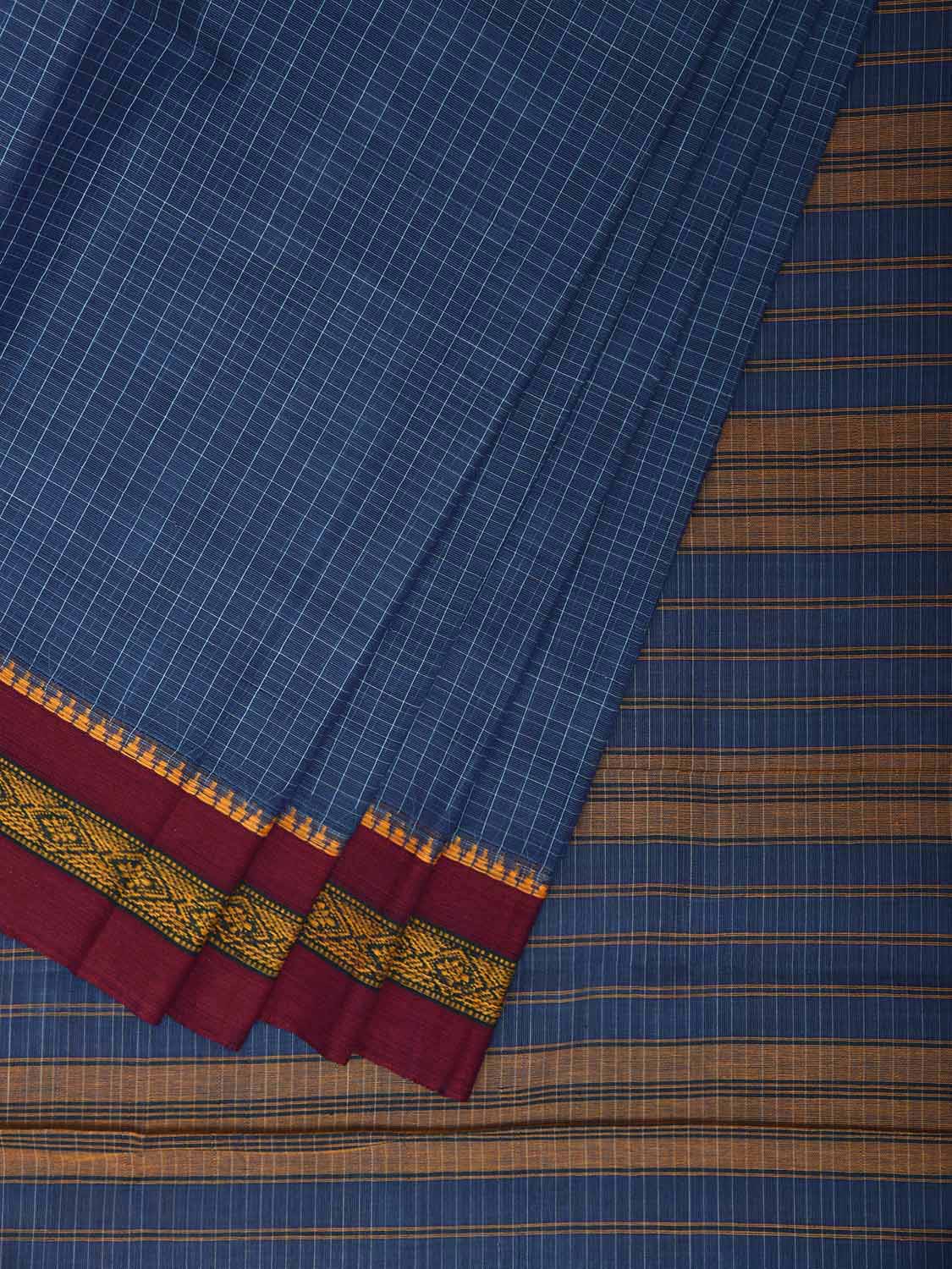 Blue and Pink Narayanpet Cotton Handloom Saree with Checks Design No Blouse np1320