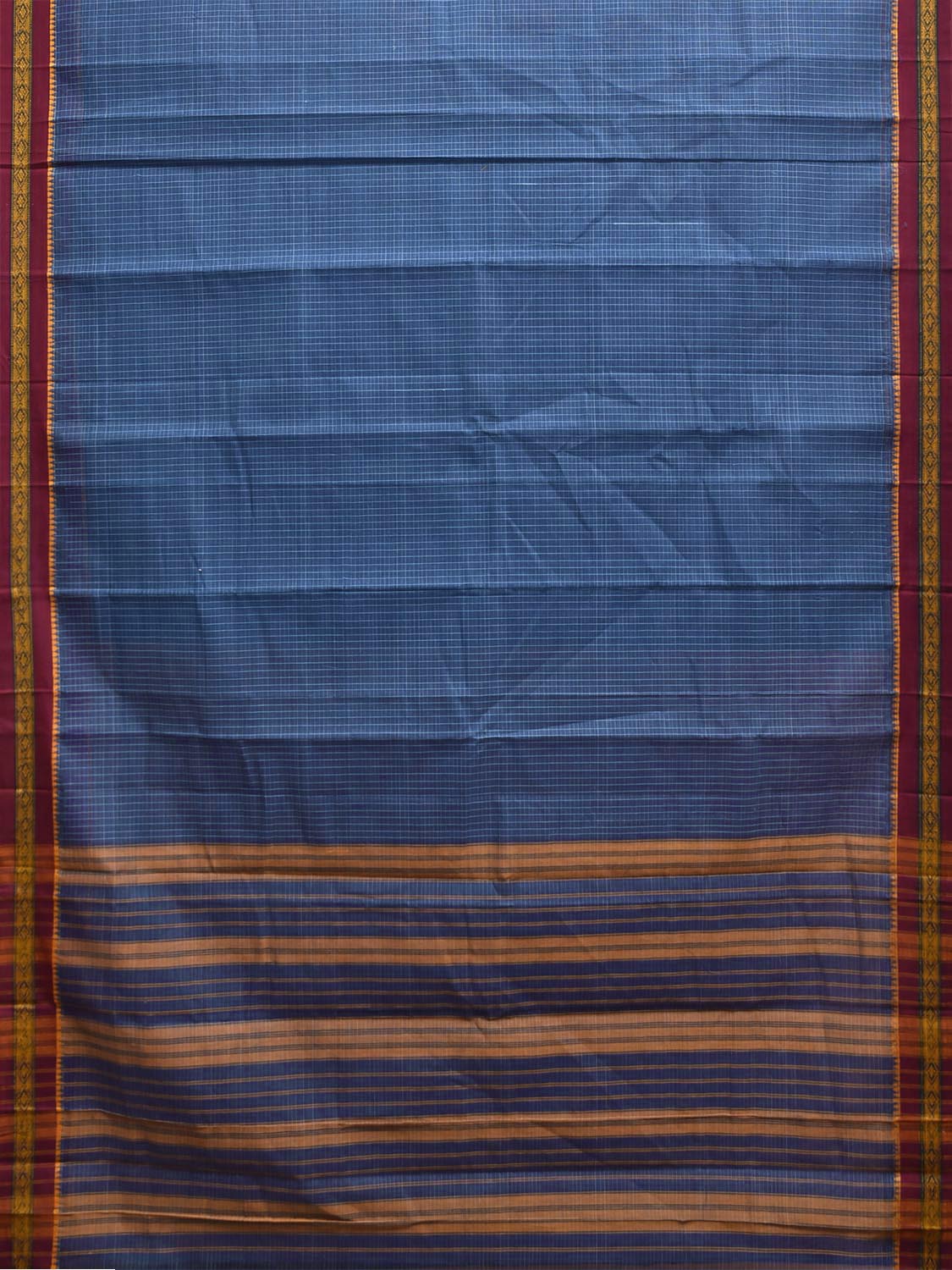 Blue and Pink Narayanpet Cotton Handloom Saree with Checks Design No Blouse np1320