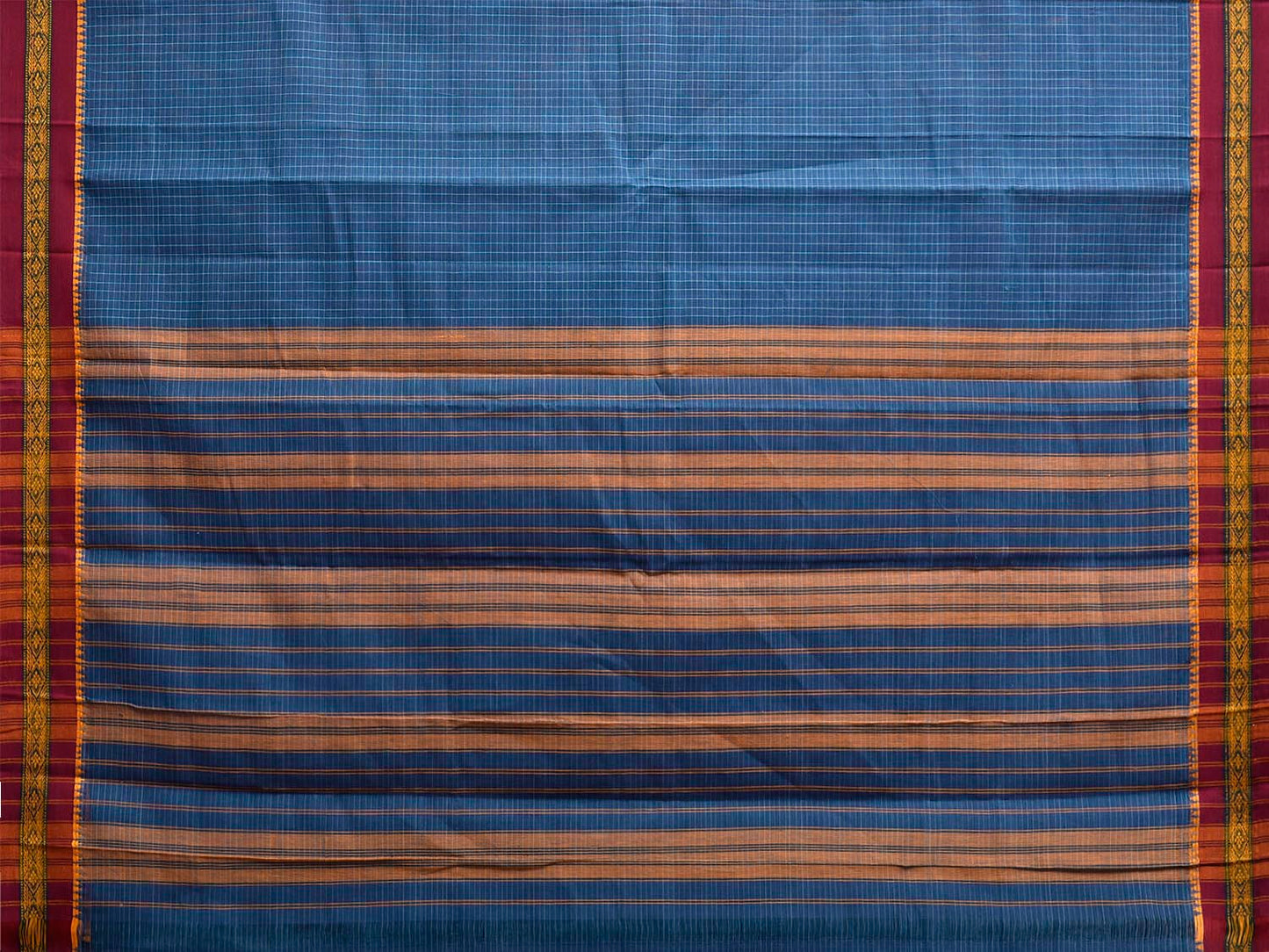 Blue and Pink Narayanpet Cotton Handloom Saree with Checks Design No Blouse np1320