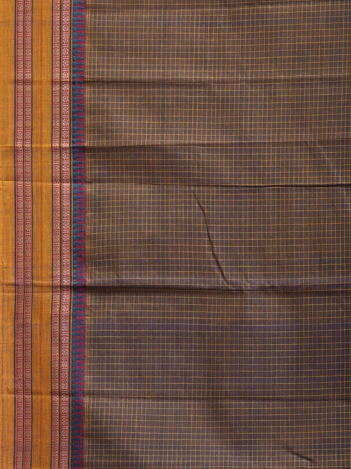 Dark Khaki and Yellow Narayanpet Cotton Handloom Saree with Checks Design No Blouse np1322