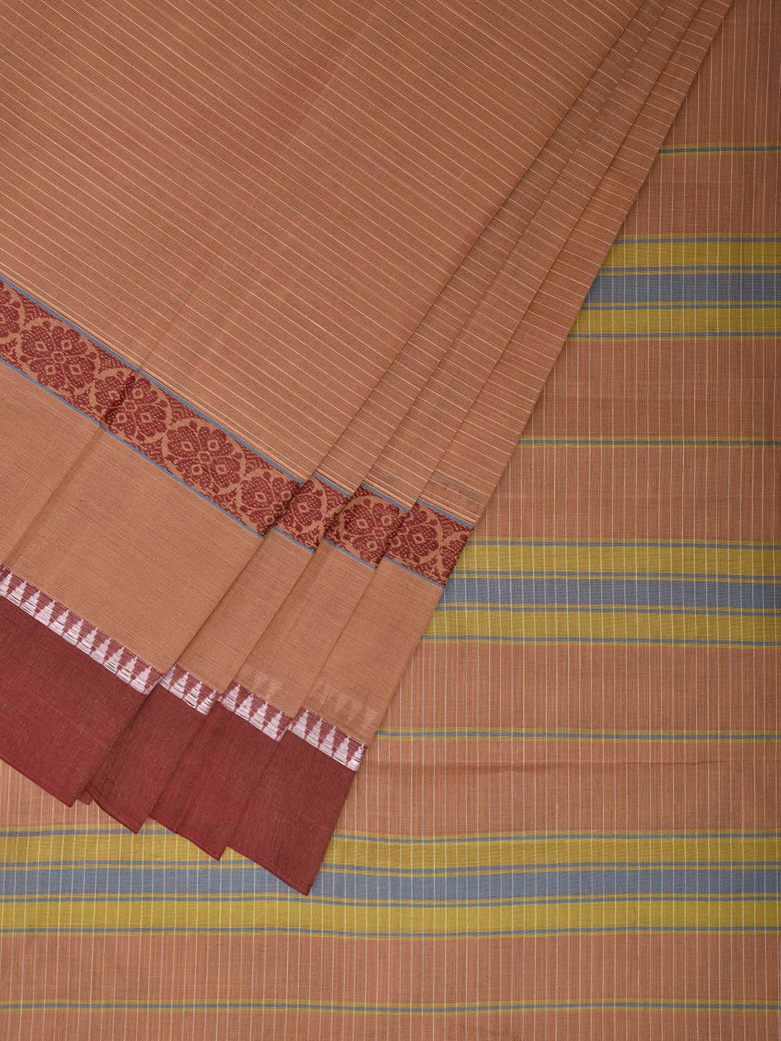 Light Fawn Narayanpet Cotton Handloom Saree with Strips and Big Border Design No Blouse np1324