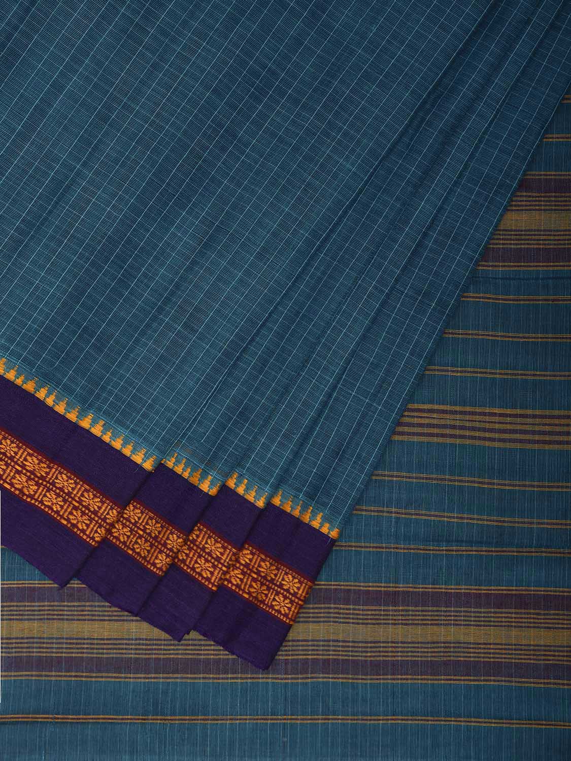 Blue and Indigo Narayanpet Cotton Handloom Saree with Checks Design No Blouse np1329