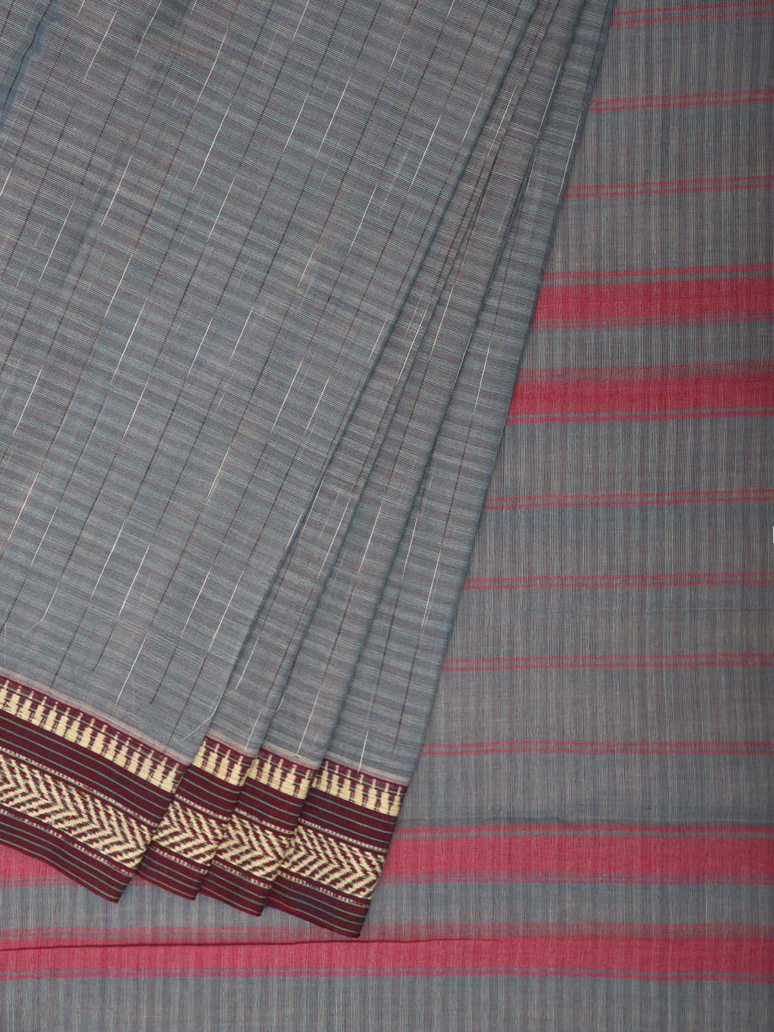 Light Grey Narayanpet Cotton Handloom Saree with Strips Pallu Design No Blouse np1330