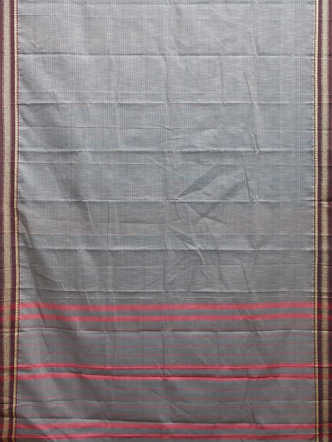 Light Grey Narayanpet Cotton Handloom Saree with Strips Pallu Design No Blouse np1330
