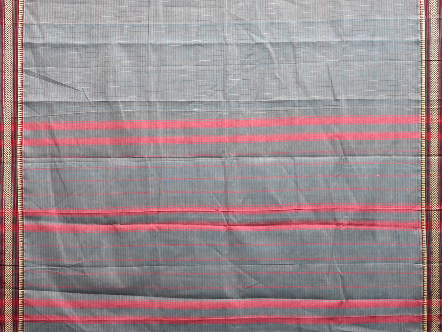 Light Grey Narayanpet Cotton Handloom Saree with Strips Pallu Design No Blouse np1330