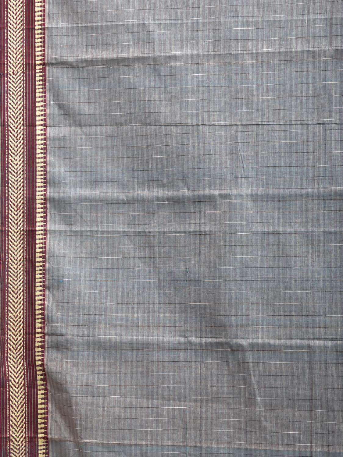 Light Grey Narayanpet Cotton Handloom Saree with Strips Pallu Design No Blouse np1330