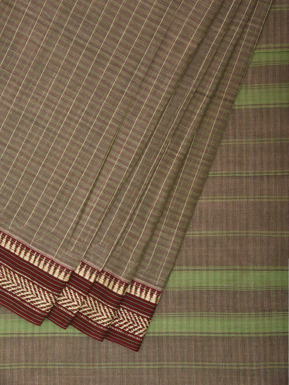 Olive and Green Narayanpet Cotton Handloom Saree with Strips Pallu Design No Blouse np1331