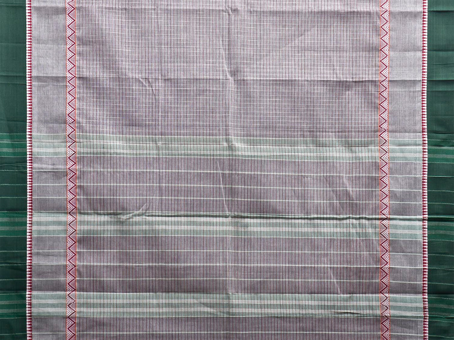 Grey and Green Narayanpet Cotton Handloom Saree with Big Border Design No Blouse np1333