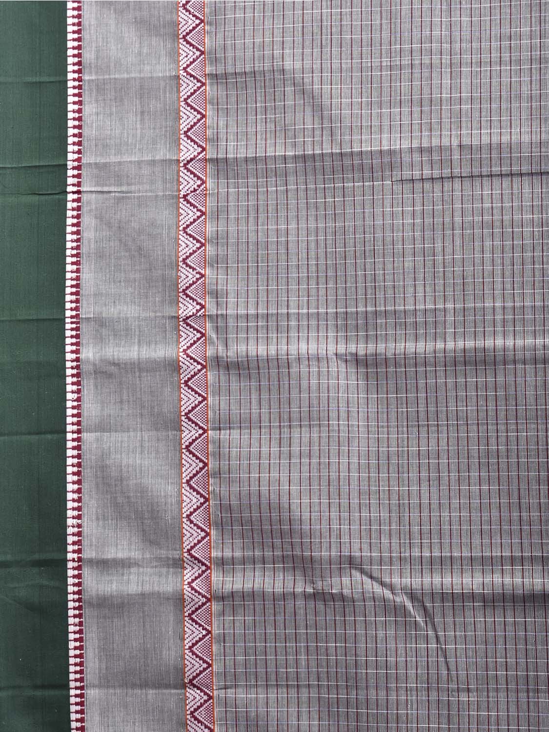 Grey and Green Narayanpet Cotton Handloom Saree with Big Border Design No Blouse np1333