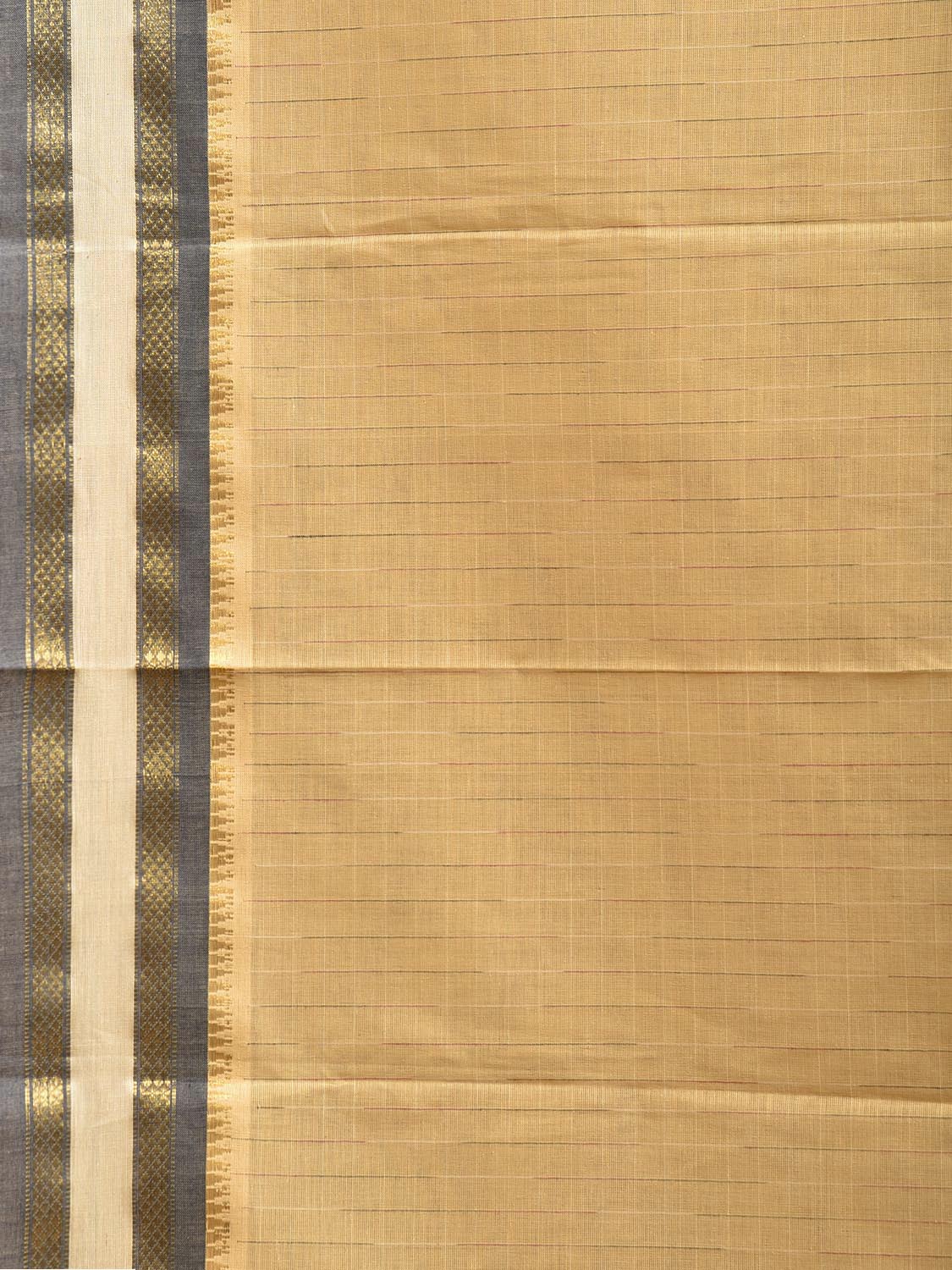 Light Yellow and Grey Narayanpet Cotton Handloom Saree with Strips Pallu Design No Blouse np1334