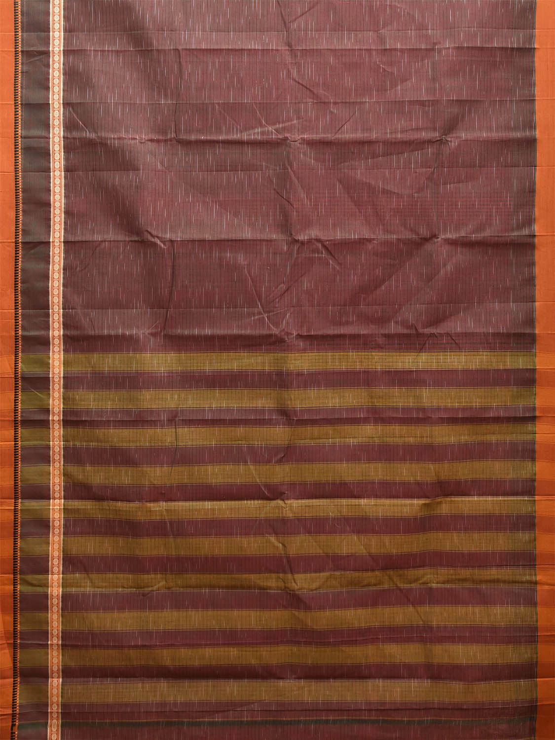 Dark Rust and Orange Narayanpet Cotton Handloom Saree with Strips Pallu Design No Blouse np1335