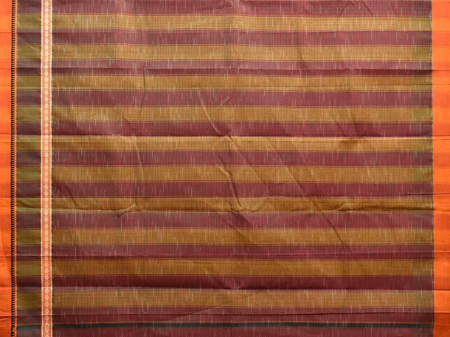 Dark Rust and Orange Narayanpet Cotton Handloom Saree with Strips Pallu Design No Blouse np1335