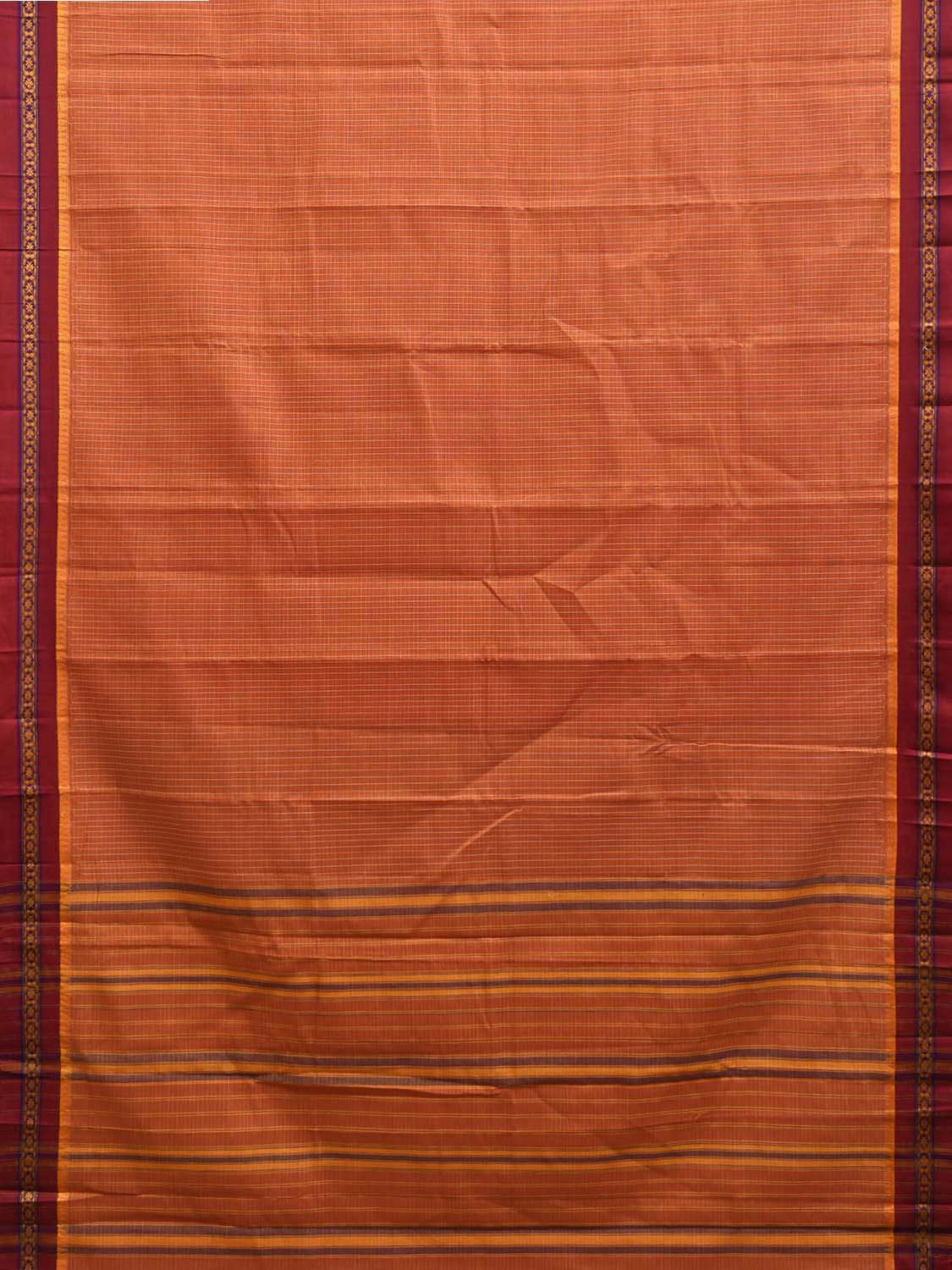 Orange and Red Narayanpet Cotton Handloom Saree with Checks Design No Blouse np1337