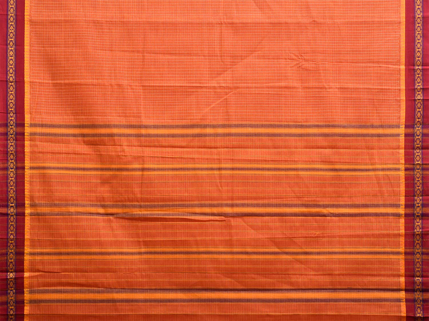 Orange and Red Narayanpet Cotton Handloom Saree with Checks Design No Blouse np1337
