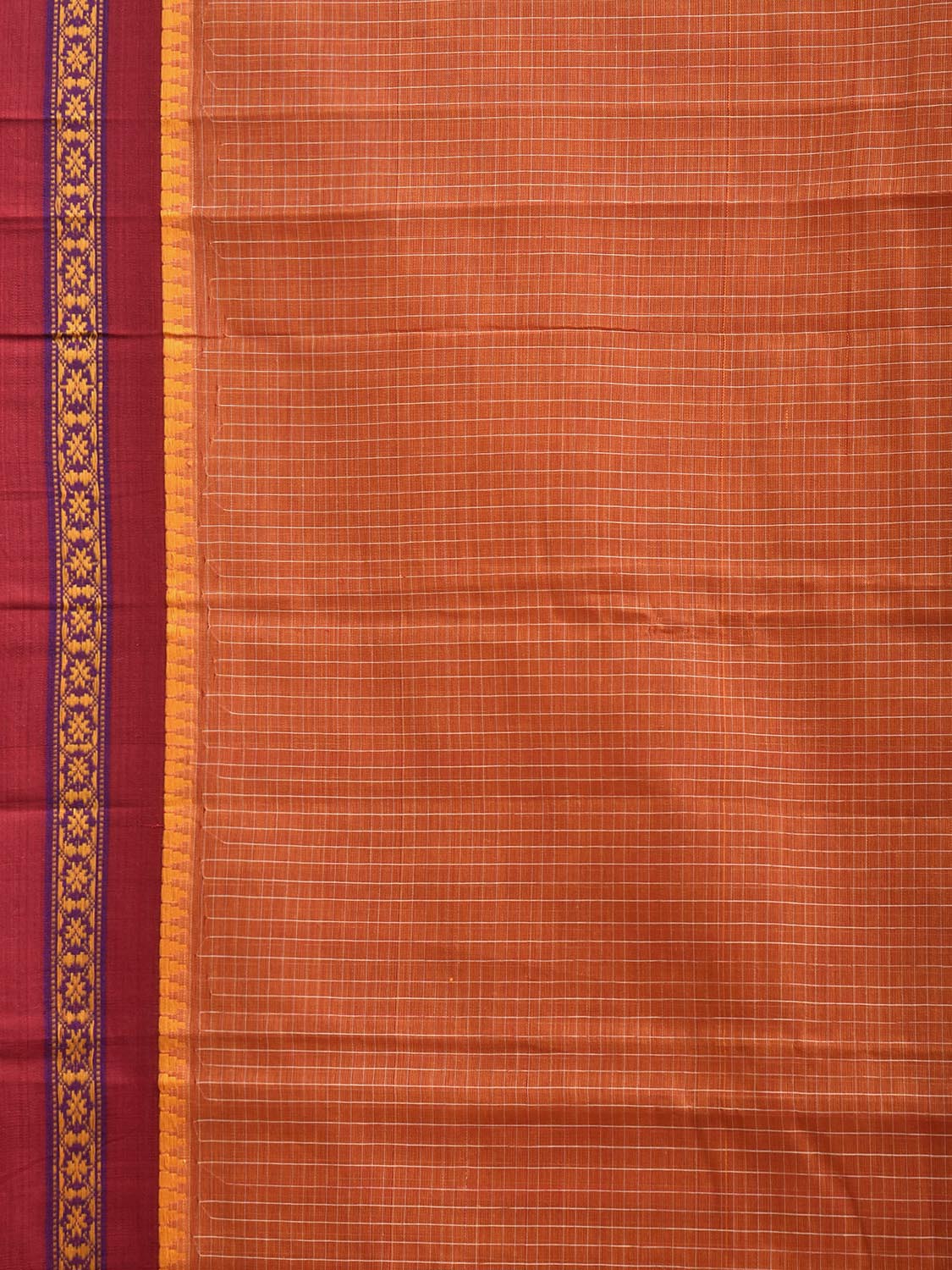 Orange and Red Narayanpet Cotton Handloom Saree with Checks Design No Blouse np1337