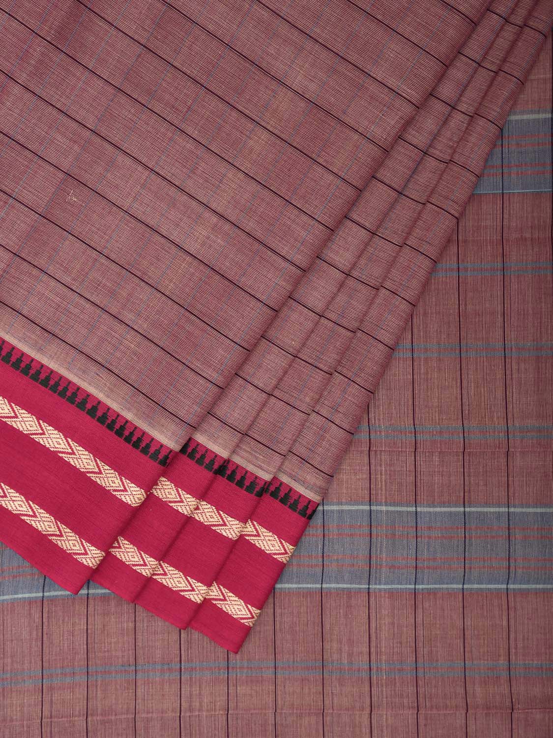 Dark Peach and Pink Narayanpet Cotton Handloom Saree with Strips Design No Blouse np1338