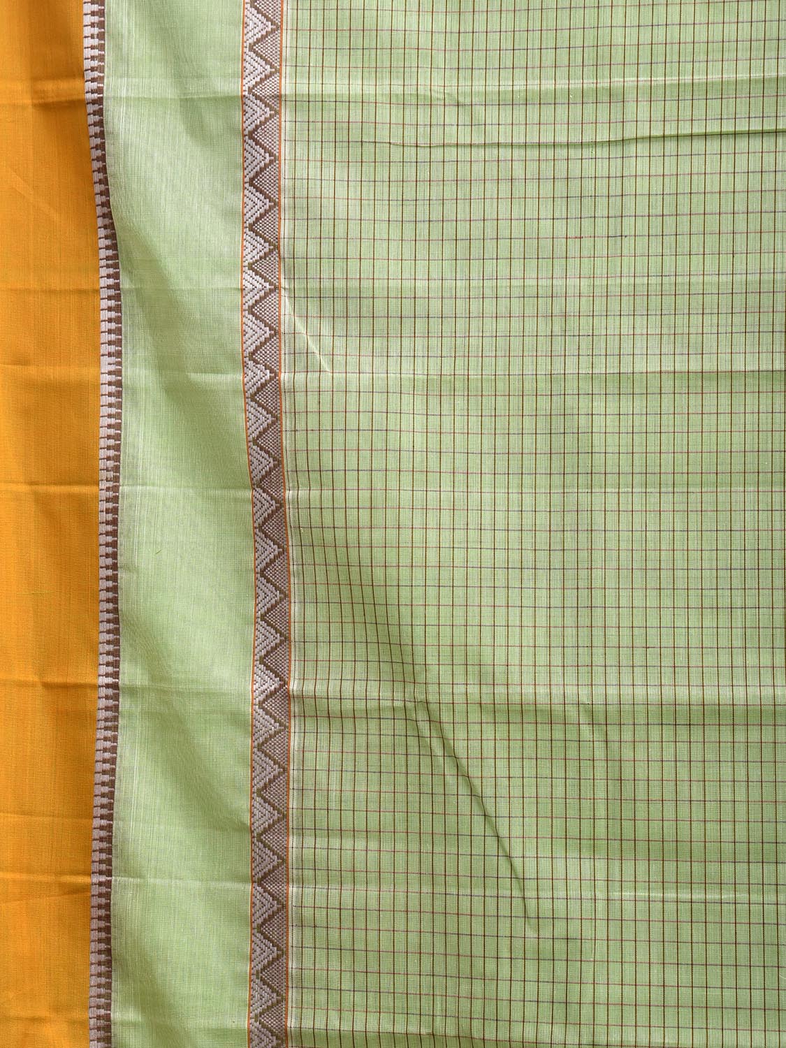 Light Green and Yellow Narayanpet Cotton Handloom Saree with Checks Design No Blouse np1339