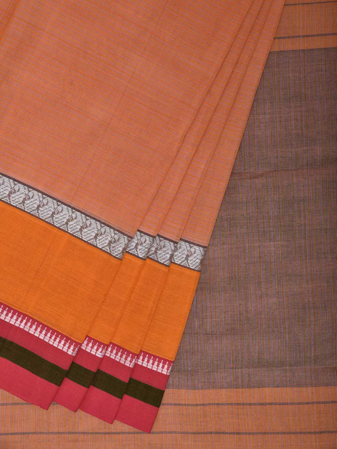Light Orange Narayanpet Cotton Handloom Plain Saree with Contrast Border Design No Blouse np1340