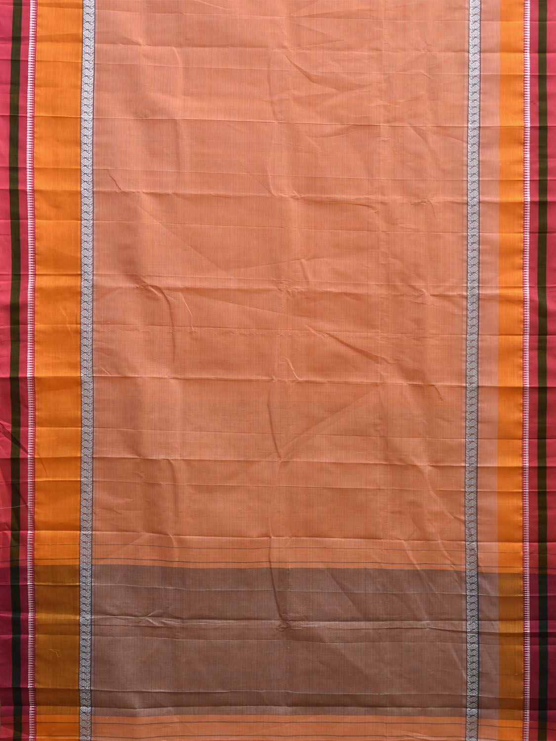 Light Orange Narayanpet Cotton Handloom Plain Saree with Contrast Border Design No Blouse np1340