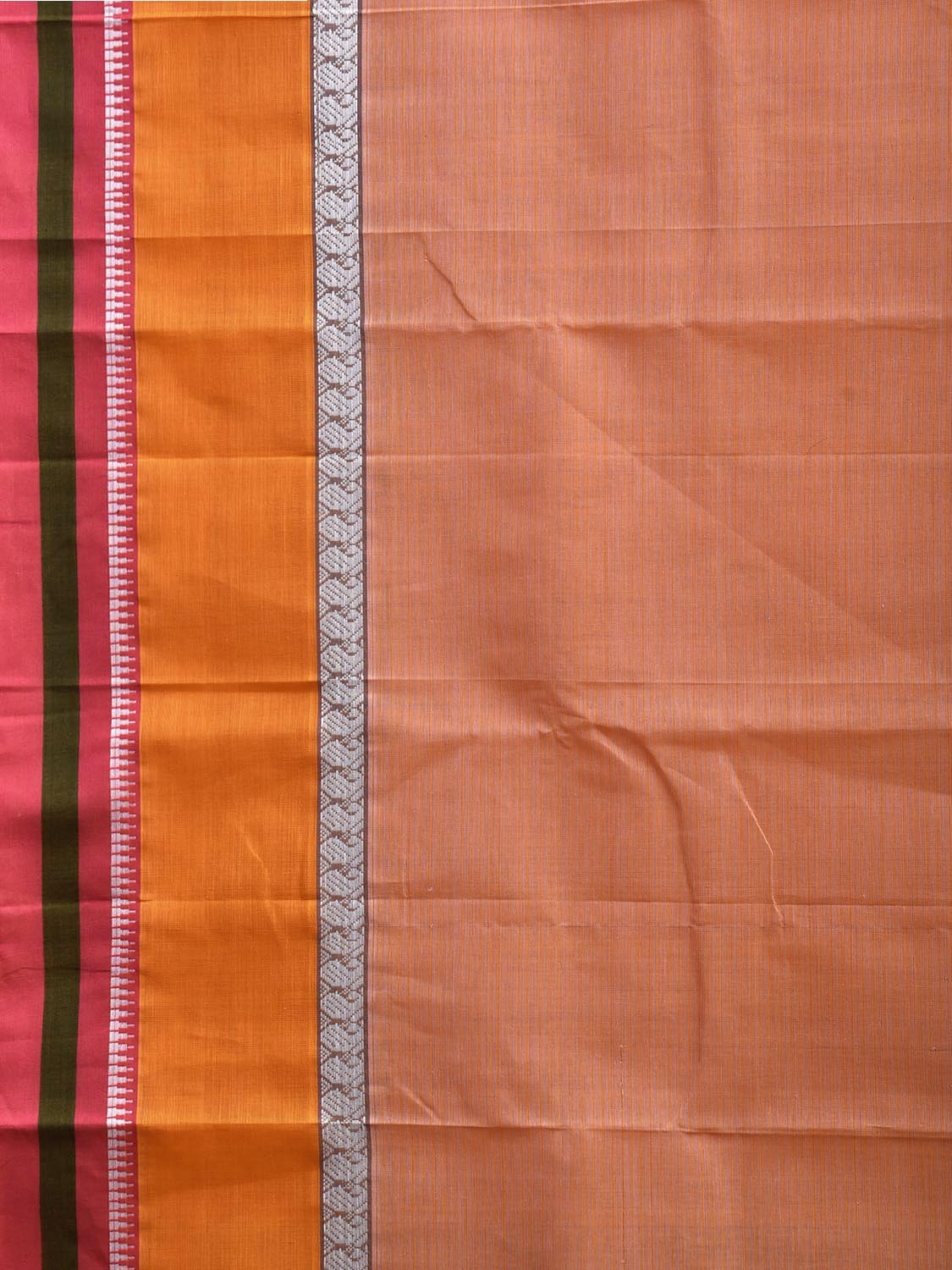 Light Orange Narayanpet Cotton Handloom Plain Saree with Contrast Border Design No Blouse np1340