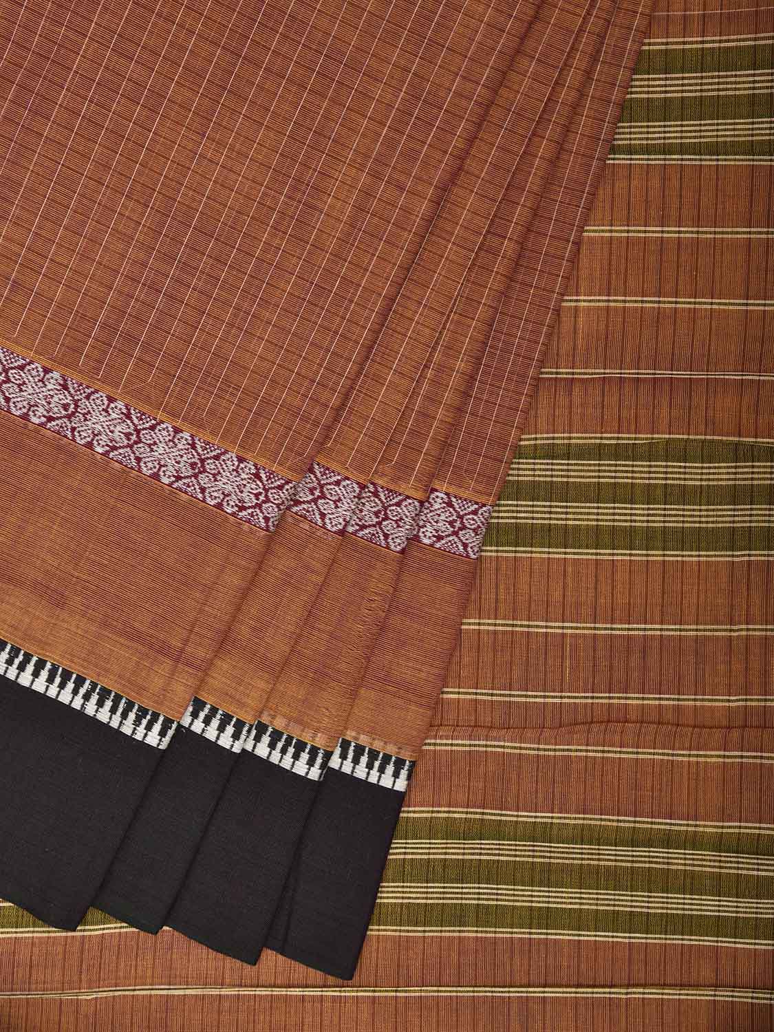 Light Brown and Green Narayanpet Cotton Handloom Saree with Big Border Design No Blouse np1341