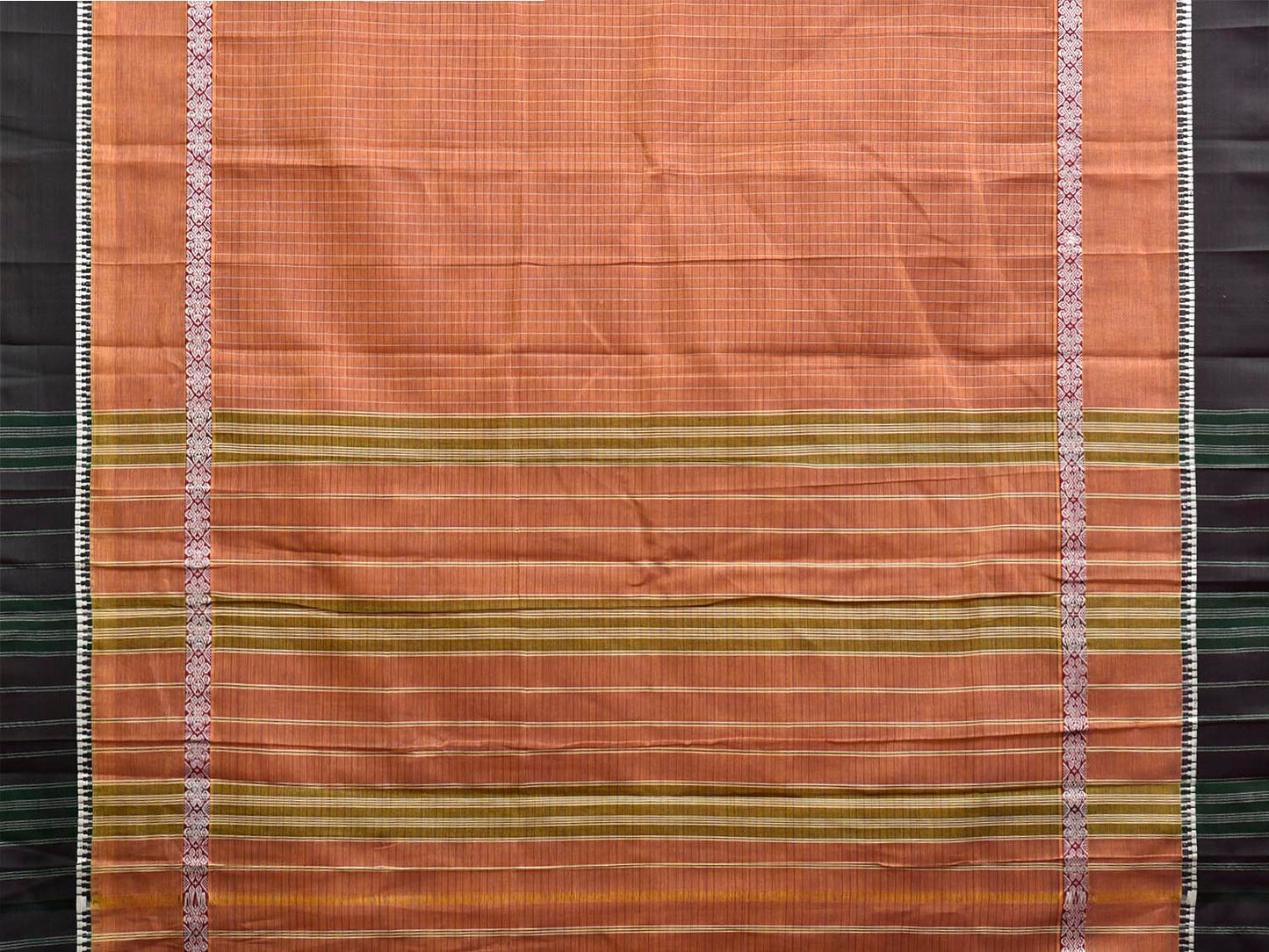 Light Brown and Green Narayanpet Cotton Handloom Saree with Big Border Design No Blouse np1341
