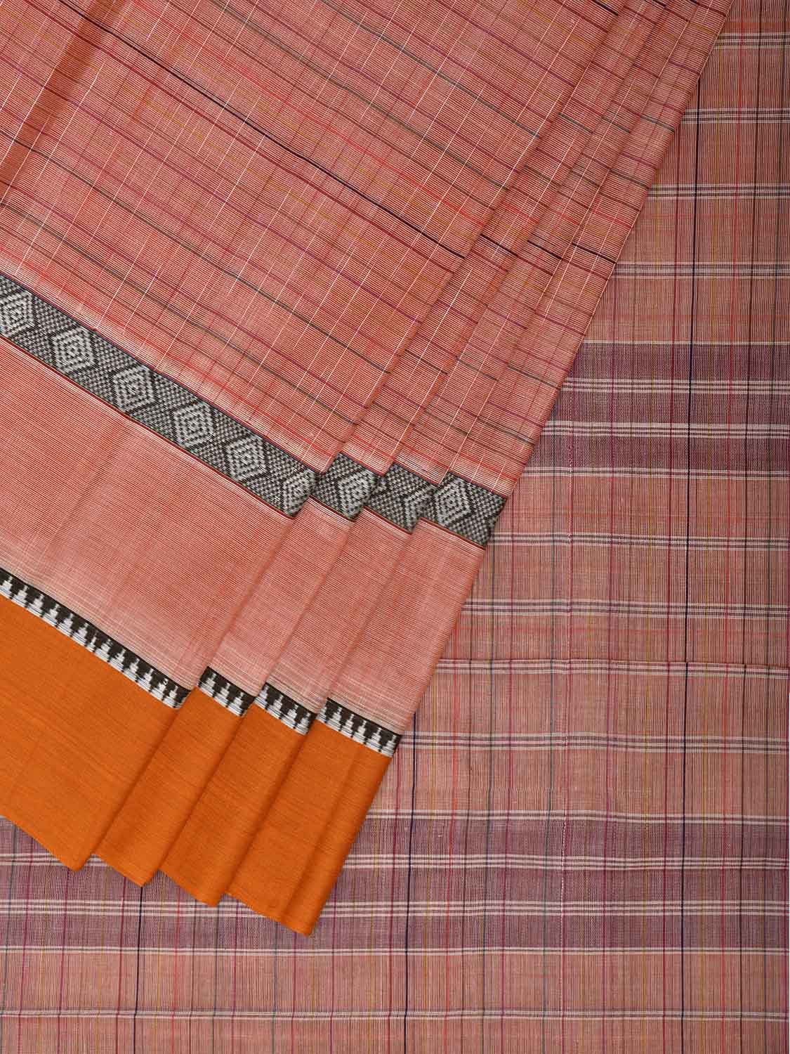 Peach and Yellow Narayanpet Cotton Handloom Saree with Strips Design No Blouse np1343