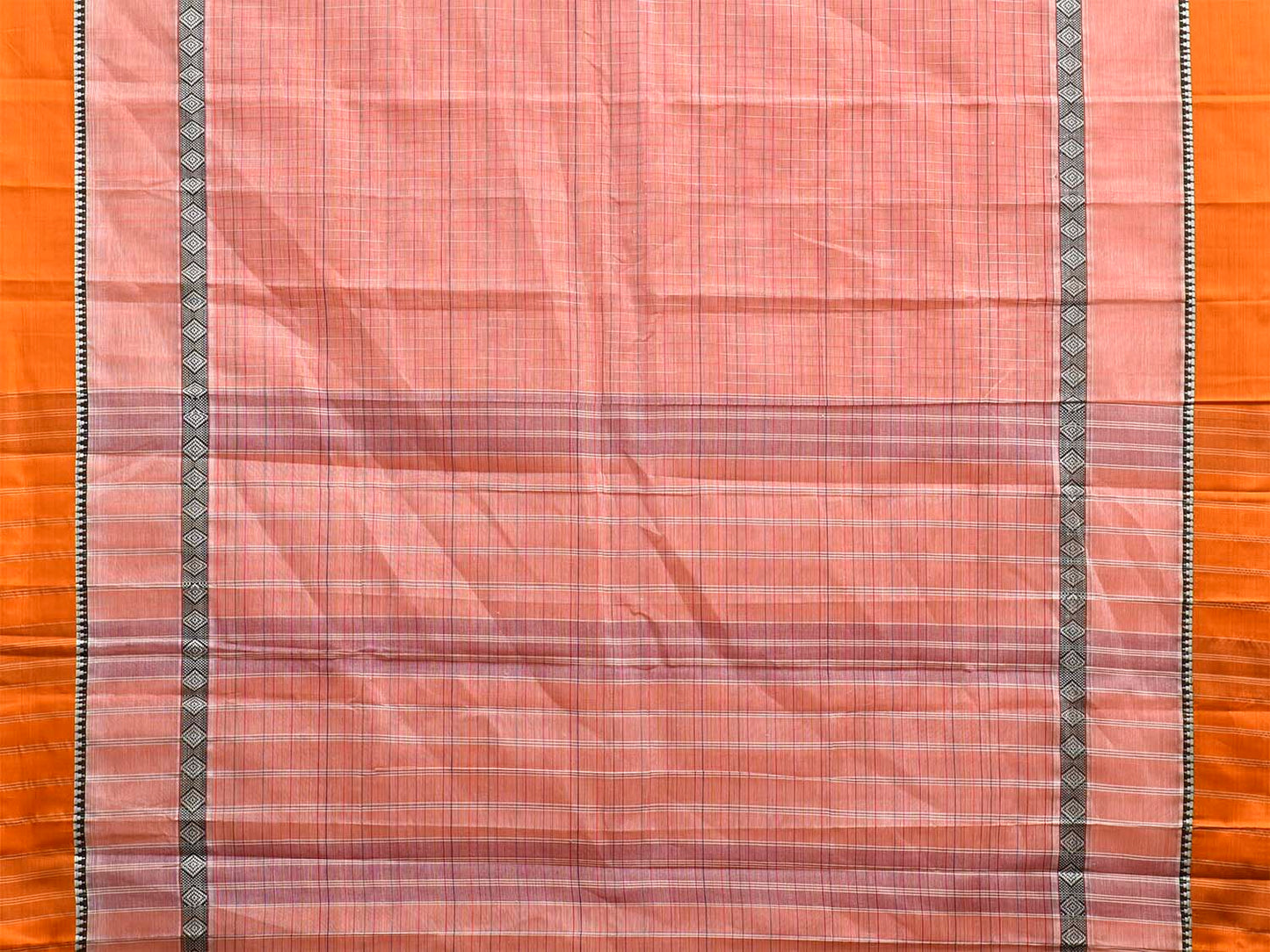 Peach and Yellow Narayanpet Cotton Handloom Saree with Strips Design No Blouse np1343