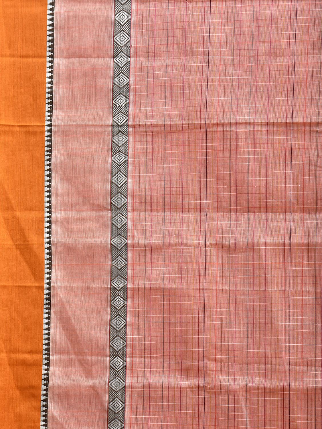 Peach and Yellow Narayanpet Cotton Handloom Saree with Strips Design No Blouse np1343