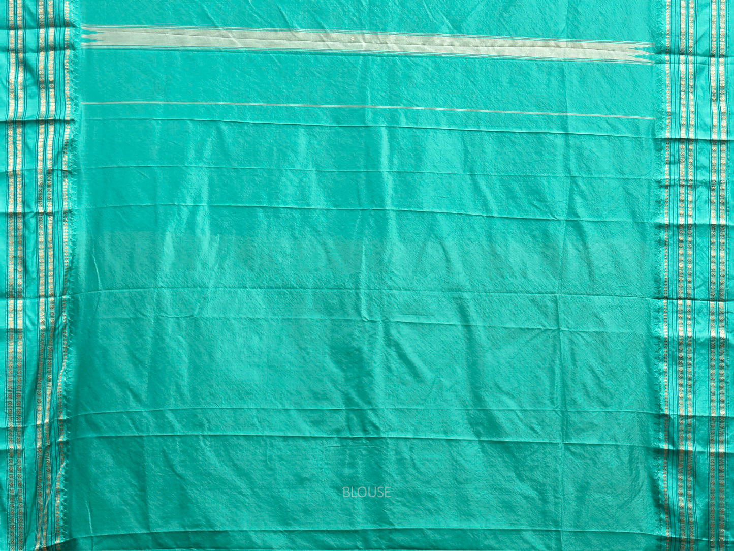 Cream and Turquoise Narayanpet Silk Saree with Checks Design np1344